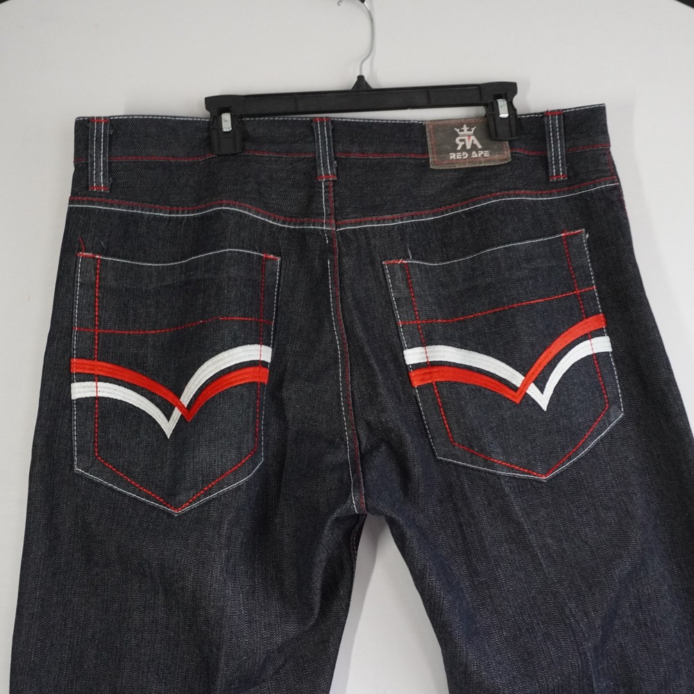 Red Ape Mens Dark Wash Contrast Stitch Straight Leg Denim Jeans 40x32 Urban Y2K